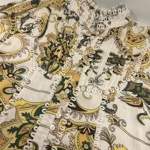 Boho Retro Paisley Lace Trim Women’s Dress Size Large- Button Front